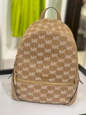 Michael Kors Rhea Medium Logo Jacquard Denim Backpack